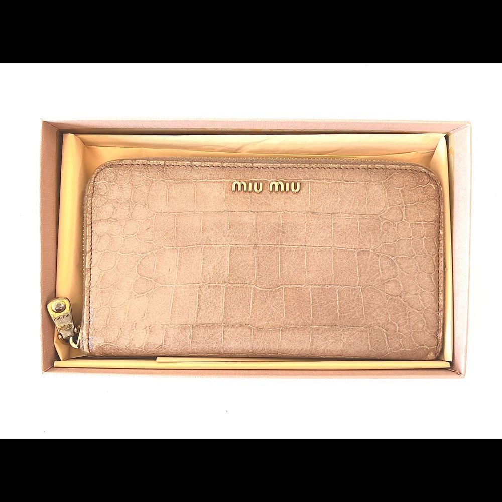 Miu Miu Croc Embossed St. Coco Lux Zip Wallet